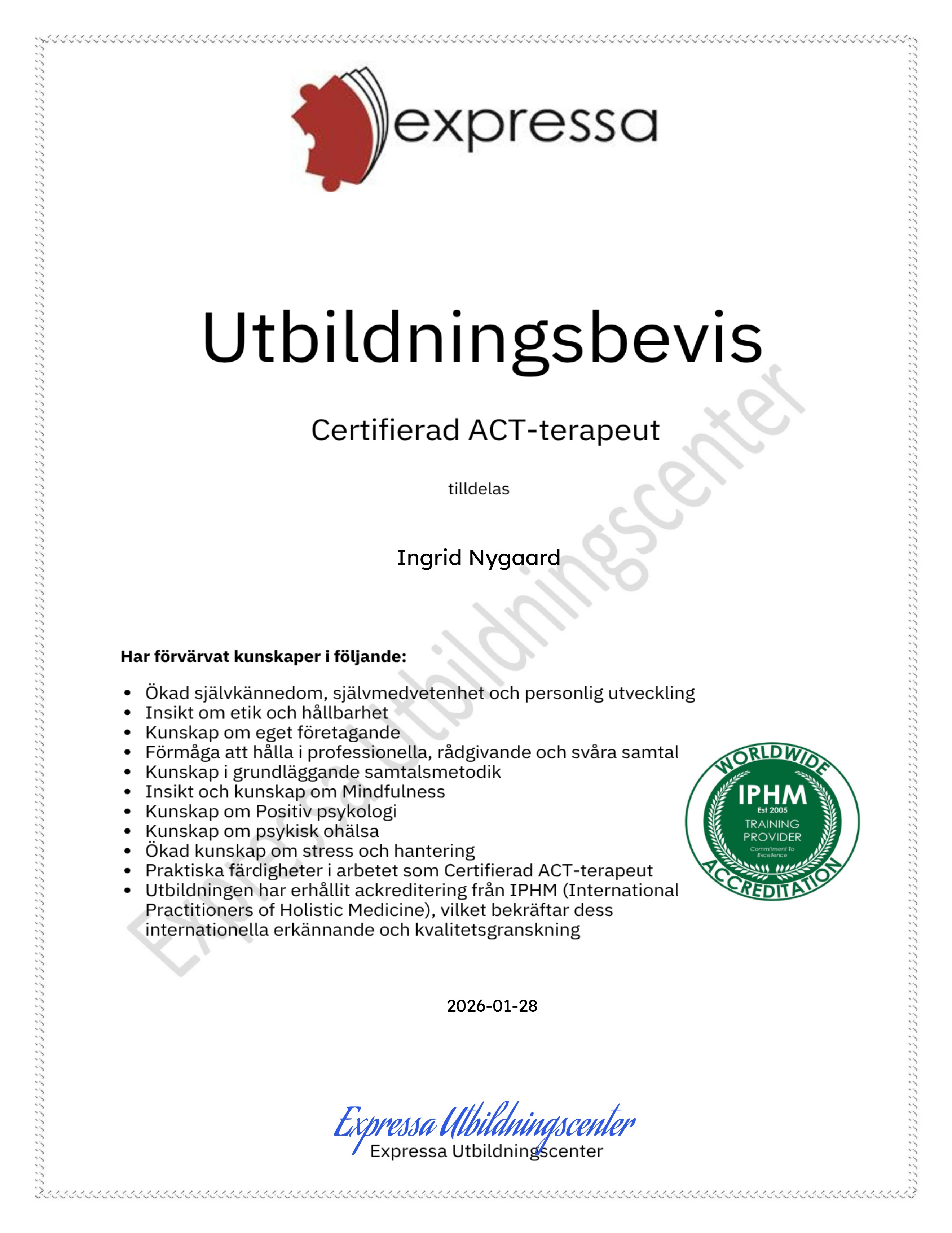 Certifierad ACT-terapeut (Intensivutbildning)
